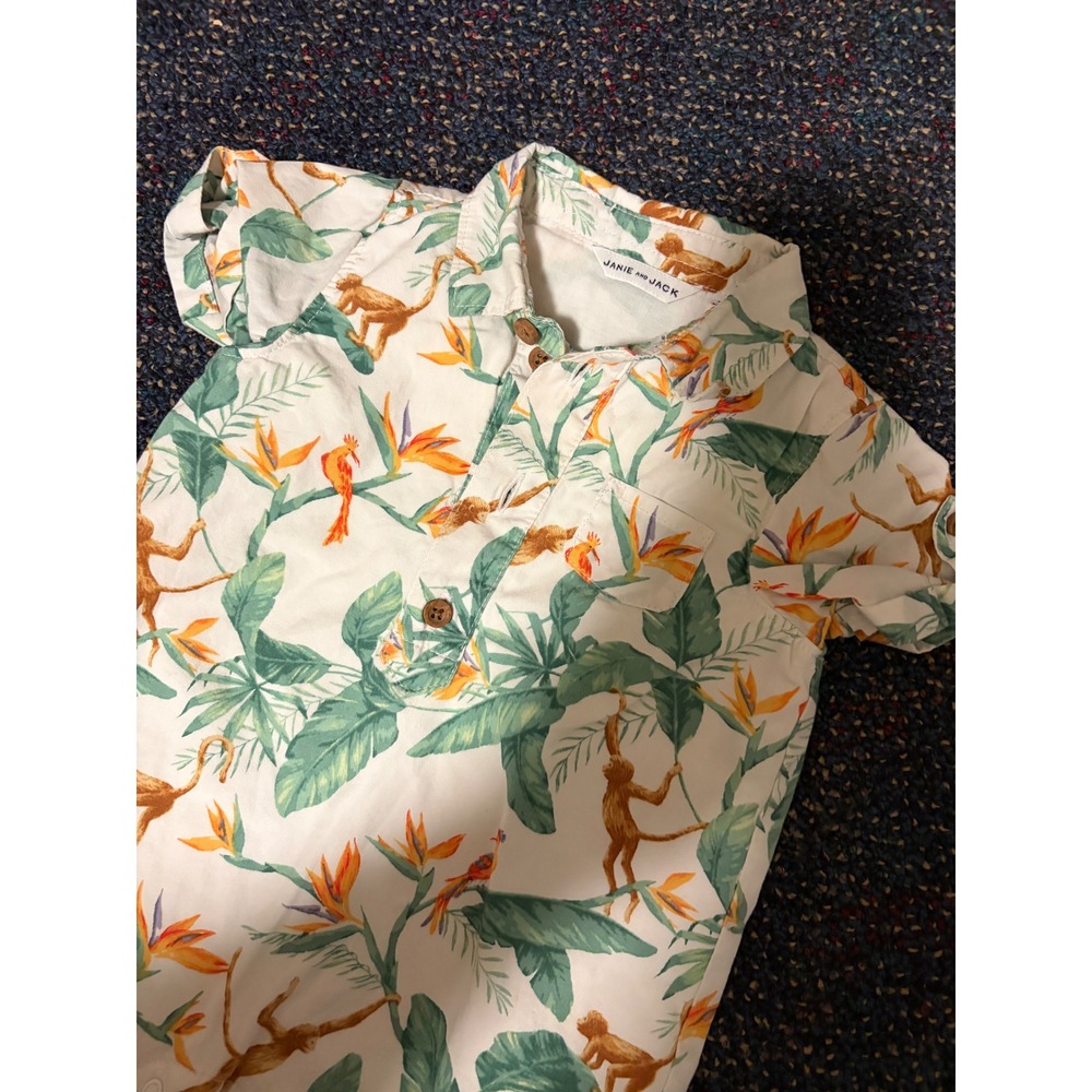 Janie and Jack Baby Boys Tropical Monkey Jungle Bird of Paradise Romper 3-6M